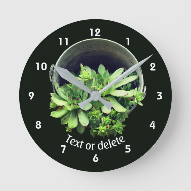 Hens And Chicks Succulents Floral Personalized  Round Clock (Front)