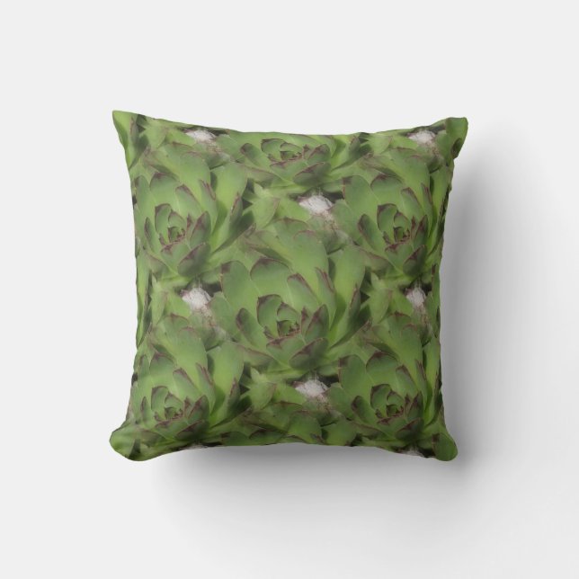Hens And Chicks Succulents Nature Pattern Throw Pillow (Front)