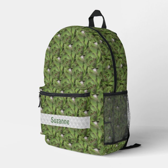 Hens And Chicks Succulents Nature Personalized Printed Backpack (Back Corner Right)