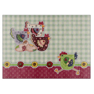 Hens and Rooster Rustic Design Cutting Board