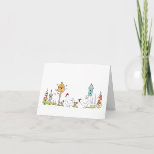 Hens In a Country Garden Note Card