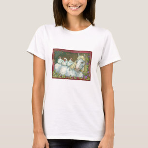 HENS IN THE STABLE, HORSE AND CHICKENS T-SHIRT Wht