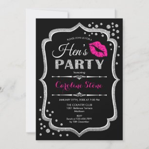 Hens Party - Black Pink Silver Invitation