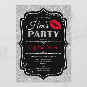 Hens Party - Black Red Silver Invitation