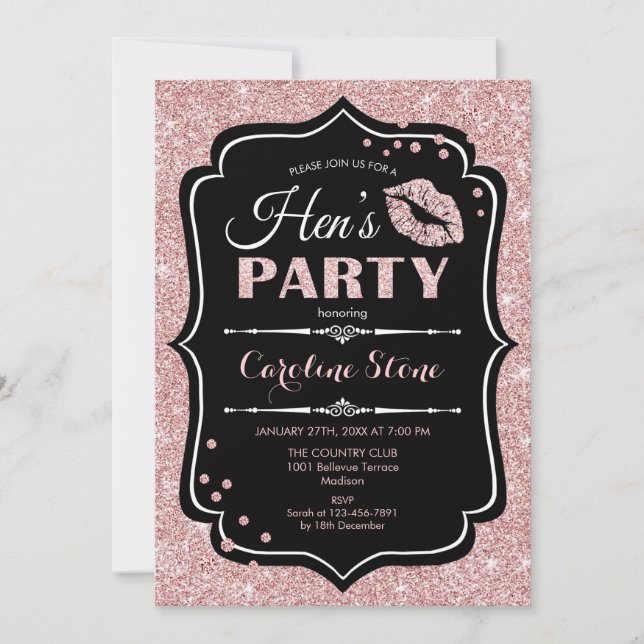 Hens Party - Black Rose Gold Invitation (Front)