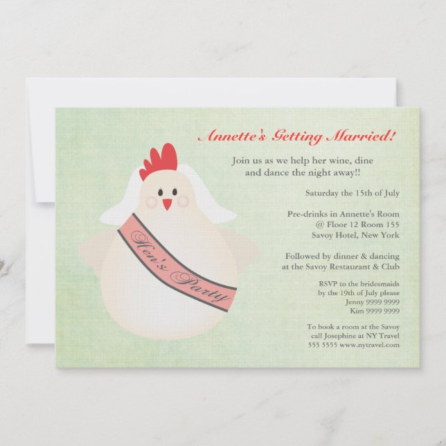Hen's Party Drôle Poule Drôle Illustré Invitation (Devant)