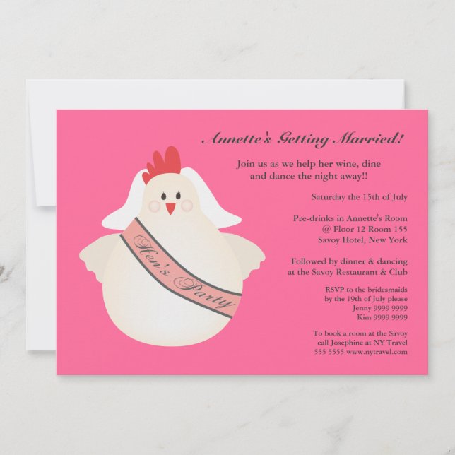 Hen's Party Drôle Poule Drôle Illustré Invitation (Devant)