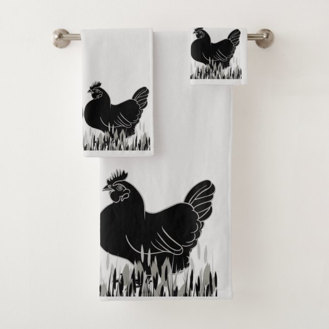 Hens~Silhouette Bath Towel Set (Insitu)