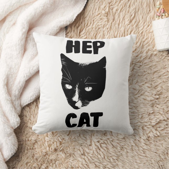 Hep Cat Fun Tuxedo Cat Photo Slogan Art Throw Pillow (Blanket)