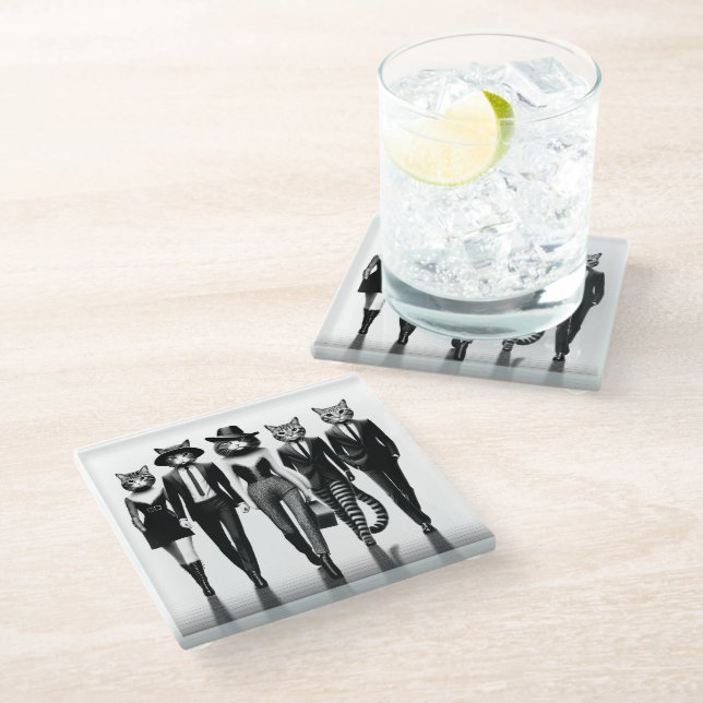 Hep Cat Runway Models Walking the Catwalk Glass Coaster (Angled)