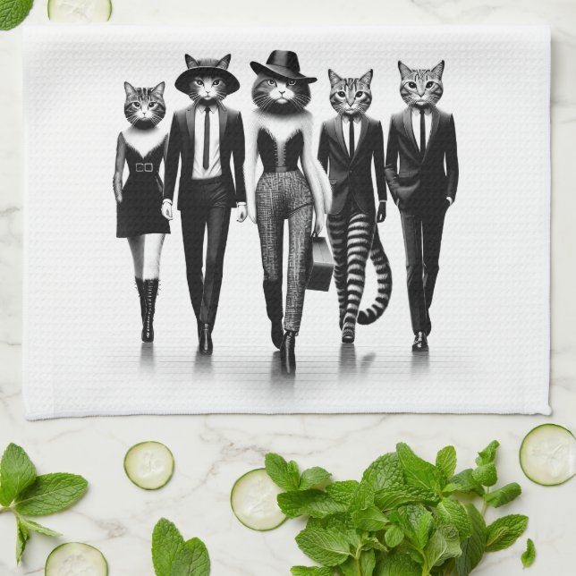 Hep Cat Runway Models Walking the Catwalk Kitchen Towel (Folded)