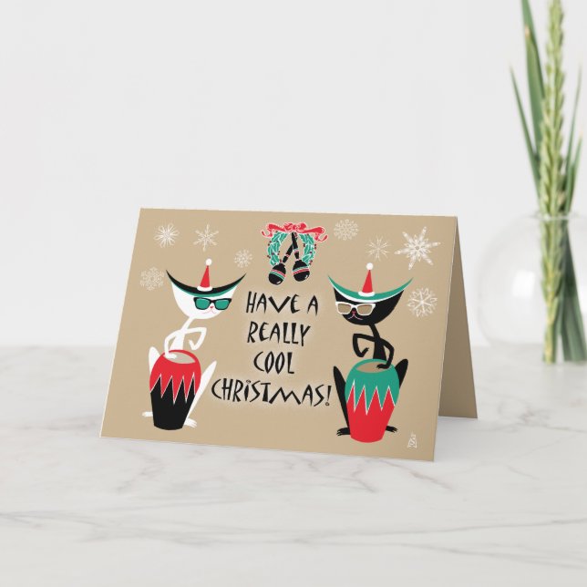 Hep Cats Retro Christmas - Personalized Holiday Card (Front)