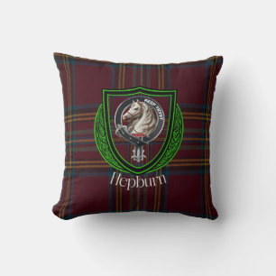 Hepburn Scottish Clan Tartan & Crest Throw Pillow