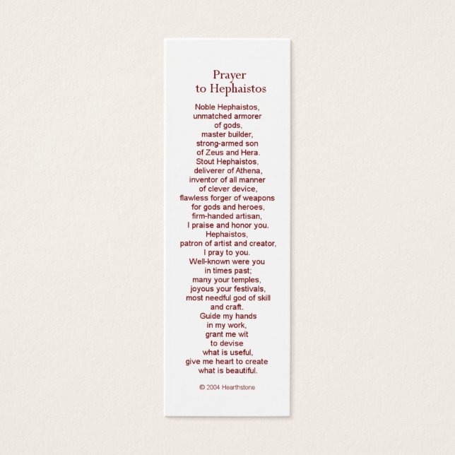 Hephaestus (Hephaistos) Prayer Card (Front)