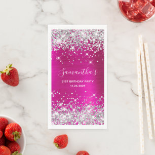 Her 21st Birthday Hot Pink and Silver Glitter Napkin