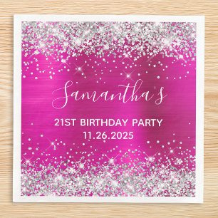 Her 21st Birthday Hot Pink and Silver Glitter Napkin