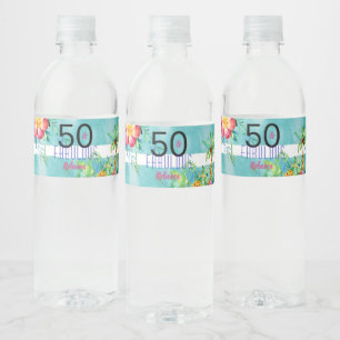 Her 50 & Fabulous Tropical Floral 50th Birthday Water Bottle Label