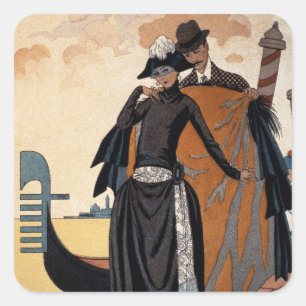 Her and Him, Fashion Illustration, 1921 (pochoir p Square Sticker