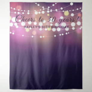 Her Birthday Photo Backdrop String Lights Purple Tapestry