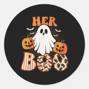 Her Boo And His Boo Funny Matching Halloween Coupl Classic Round Sticker