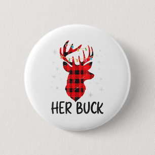 Her Buck Deer Hunting Christmas Husband Gift Coupl 2 Inch Round Button