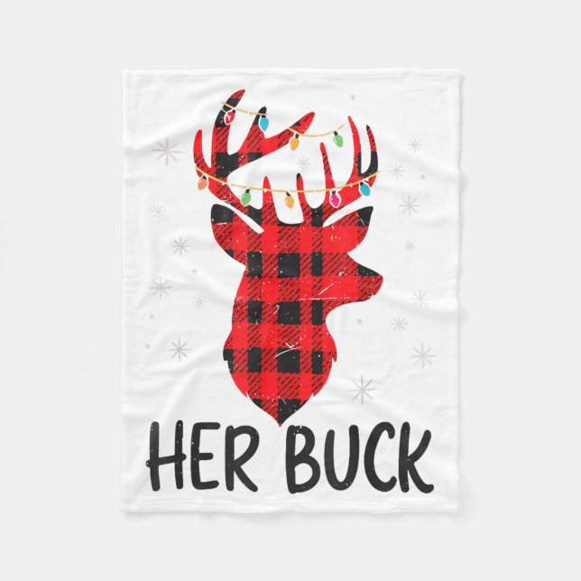 Her Buck Deer Hunting Christmas Husband Gift Coupl Fleece Blanket (Front)
