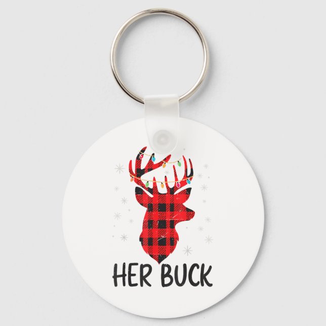 Her Buck Deer Hunting Christmas Husband Gift Coupl Keychain (Front)