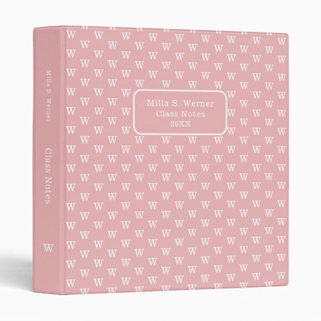 Her College 'Class Notes' Blush Pink Binder (Front/Spine)