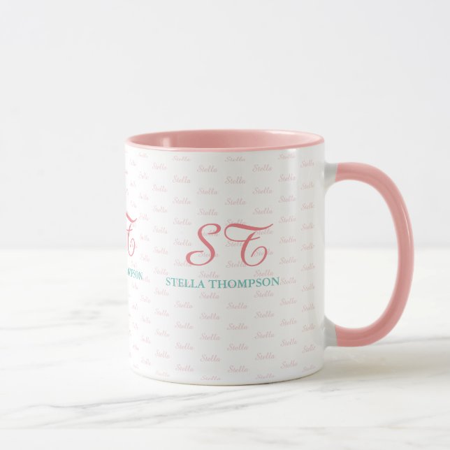 her elegant pink mug with monogram (Right)