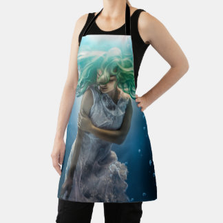 Her Emerald Curls - Mermaid Hovering Underwater Apron