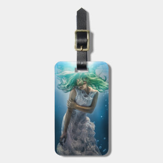 Her Emerald Curls - Mermaid Hovering Underwater Luggage Tag