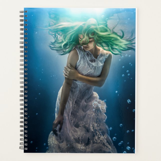 Her Emerald Curls - Mermaid Hovering Underwater Planner (Front)