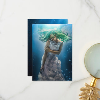 Her Emerald Curls - Mermaid Hovering Underwater Thank You Card