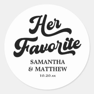 Her Favourite Black and White Disco Wedding Classic Round Sticker