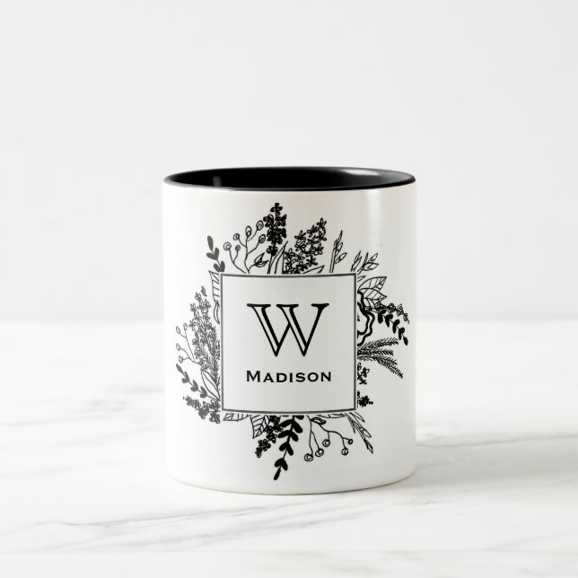 Her Favourite Black and White Monogram Mug (Center)
