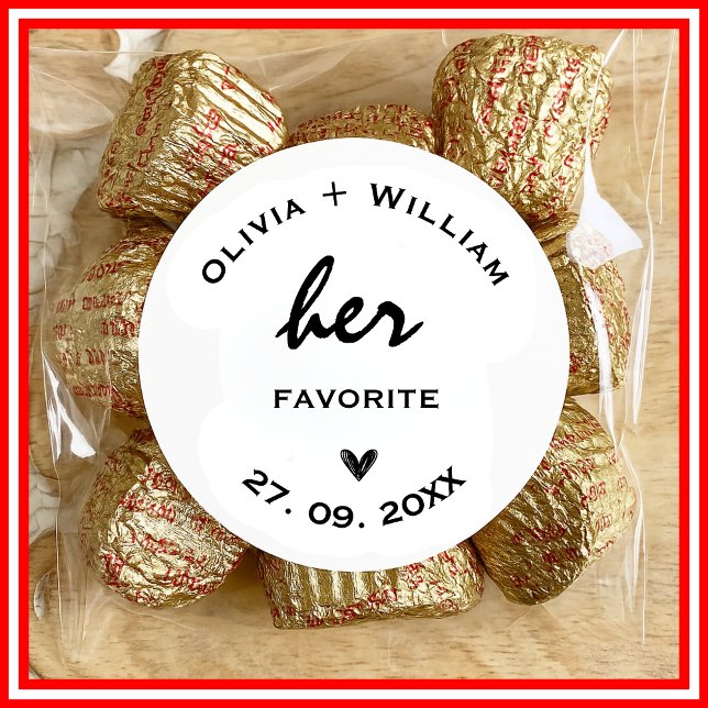 Her Favourite His Favourite Wedding Favours Heart Classic Round Sticker (Creator Uploaded)