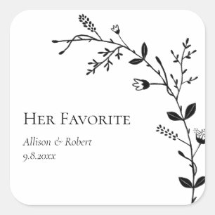 Her Favourite Meandering Vine Wedding Favour Square Sticker