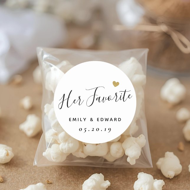 Her Favourite Personalized Wedding Favour Classic Round Sticker (Creator Uploaded)