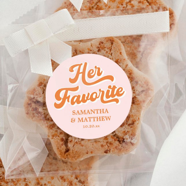 Her Favourite Retro Disco Wedding Candy Favour Classic Round Sticker (Creator Uploaded)