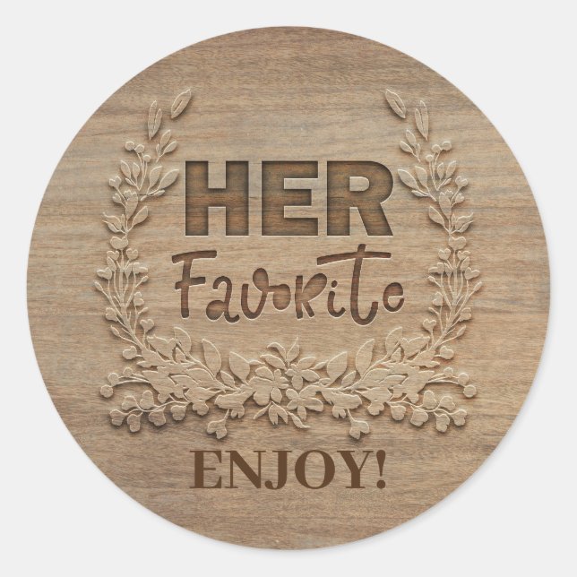 Her Favourite Rustic Wedding Favour Classic Round Sticker (Front)