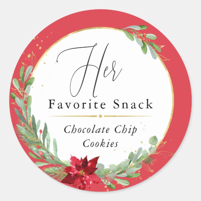 Her Favourite Snack Christmas Wedding Favour Classic Round Sticker (Front)