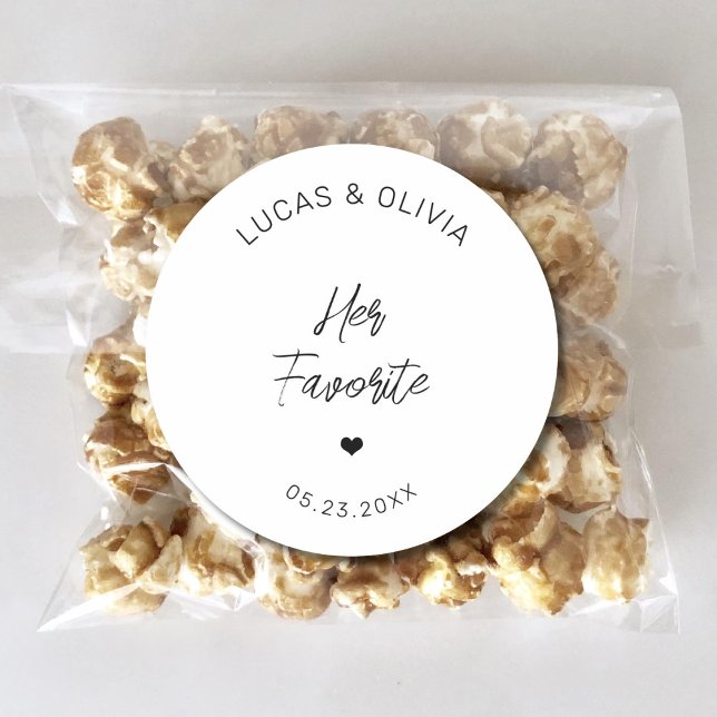 Her Favourite Trendy Wedding Candy Favour Custom Classic Round Sticker (Creator Uploaded)