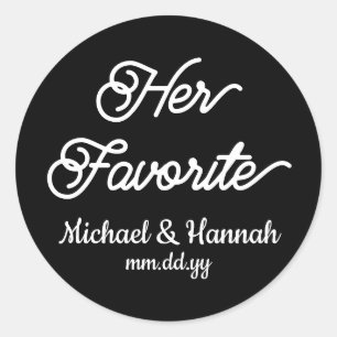 Her Favourite Wedding Favour Candy To go Treat  Classic Round Sticker