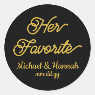 Her Favourite Wedding Favour Candy To go Treat Classic Round Sticker