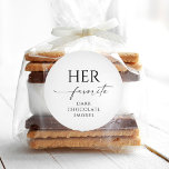 Her Favourite Wedding Favour Editable Round Sticke Classic Round Sticker<br><div class="desc">Add these customizable labels to your favour wedding favour treats! Create his and her round circle stickers. Let all your wedding guests know your favourite treats.</div>