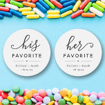 "Her Favourite" Wedding Favour Sticker<br><div class="desc">"Her Favourite." Personalize your favours,  featuring "his" favourite candy,  snack,  chocolate,  etc.,  with your names and date within a cute and modern design. Use for your wedding,  bridal shower,  engagement party,  etc. "His Favourite" is available within my "His   Hers" collection. {image by freepik}</div>