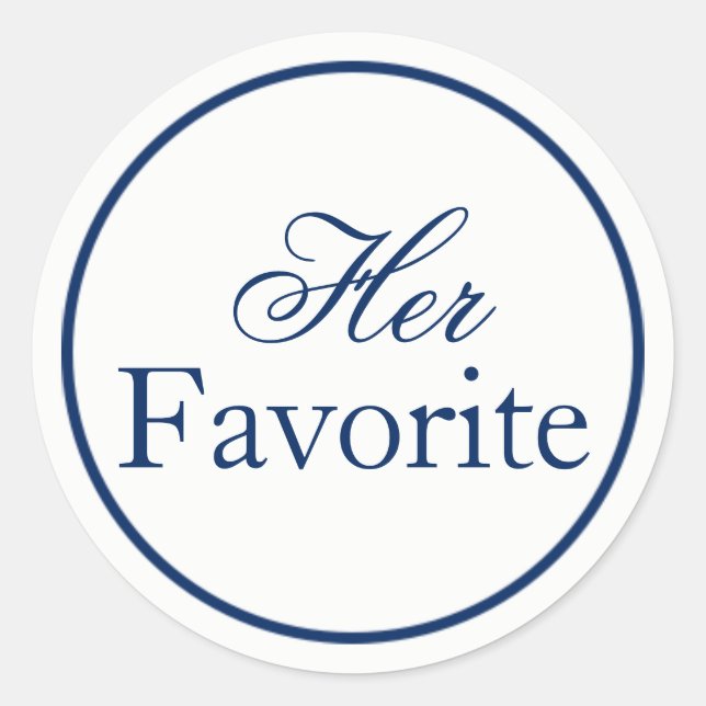 "Her Favourite" Wedding Favour Sticker - Navy (Front)