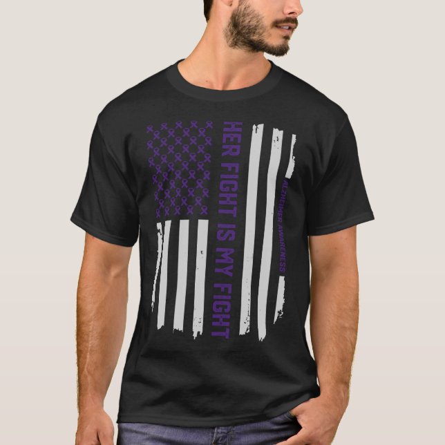 Her Fight - Alzheimer's Awareness American Flag T-Shirt (Front)