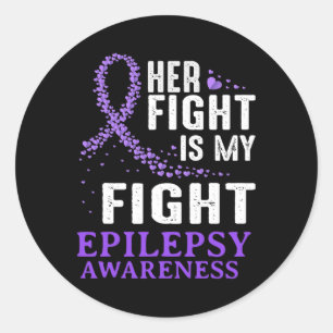 Her Fight Epilepsy Awareness Purple Ribbon Epilept Classic Round Sticker