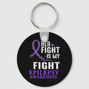 Her Fight Epilepsy Awareness Purple Ribbon Epilept Keychain